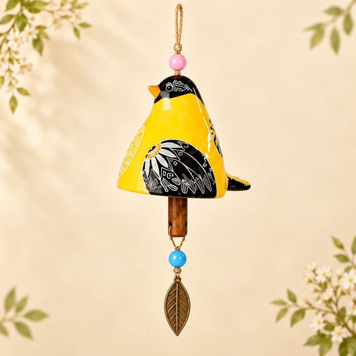 🔥Hot Sale🐦Hand-Painted Resin Bird Wind Chime, Colorful Folk Art Garden Hanging Decor