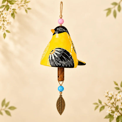 🔥Hot Sale🐦Hand-Painted Resin Bird Wind Chime, Colorful Folk Art Garden Hanging Decor