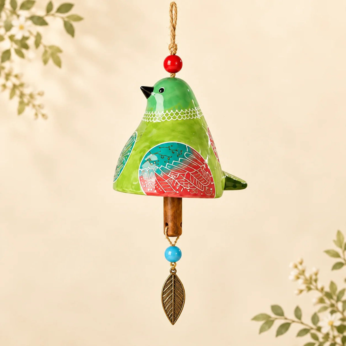 🔥Hot Sale🐦Hand-Painted Resin Bird Wind Chime, Colorful Folk Art Garden Hanging Decor
