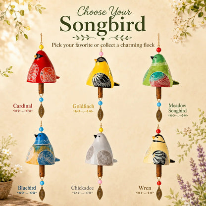 🔥Hot Sale🐦Hand-Painted Resin Bird Wind Chime, Colorful Folk Art Garden Hanging Decor