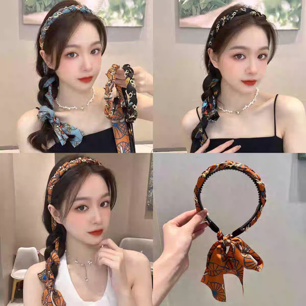 New Fabric Headband – Ethnic Style Braided Chain Hair Accessory with Flowing Ribbon