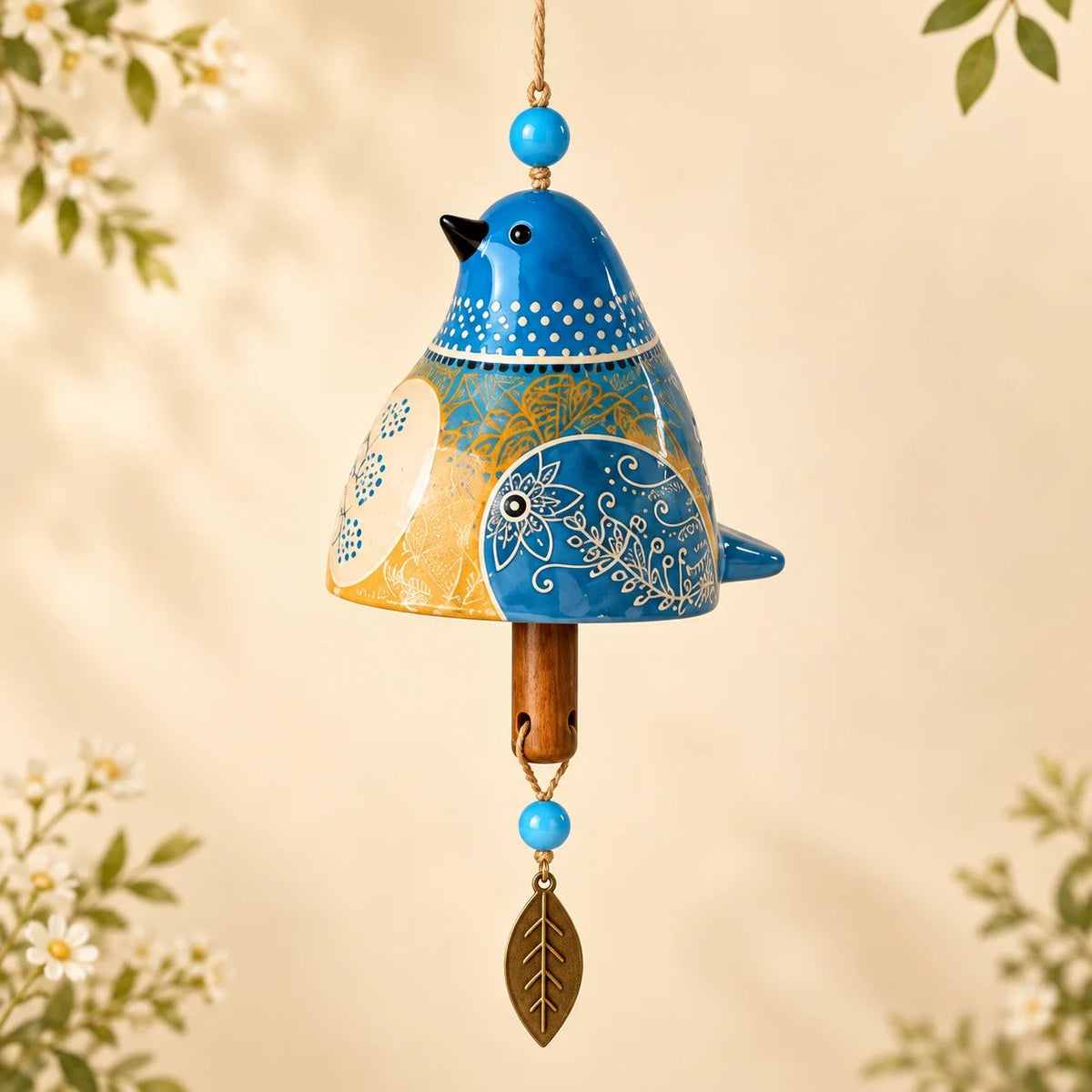 🔥Hot Sale🐦Hand-Painted Resin Bird Wind Chime, Colorful Folk Art Garden Hanging Decor