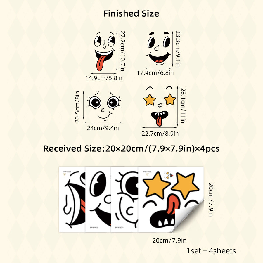 🔥Cartoon Face Stickers, Self-Adhesive Removable Decals with Glossy Finish, Multi-Surface Decor