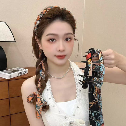 New Fabric Headband – Ethnic Style Braided Chain Hair Accessory with Flowing Ribbon