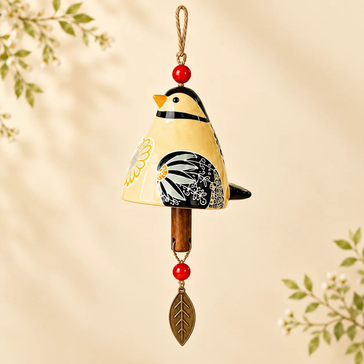 🔥Hot Sale🐦Hand-Painted Resin Bird Wind Chime, Colorful Folk Art Garden Hanging Decor