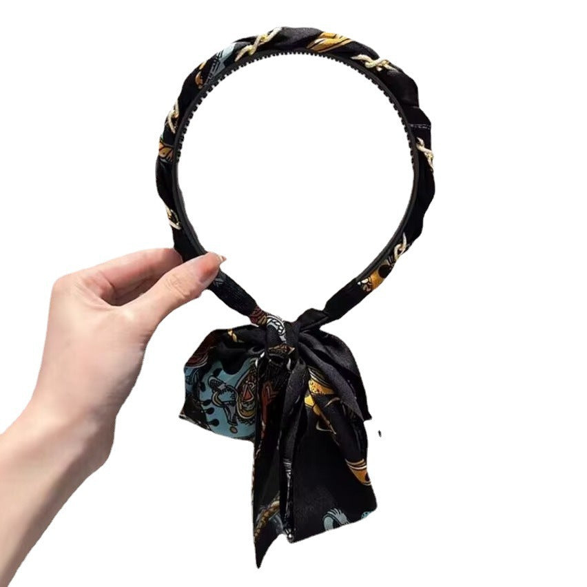 New Fabric Headband – Ethnic Style Braided Chain Hair Accessory with Flowing Ribbon
