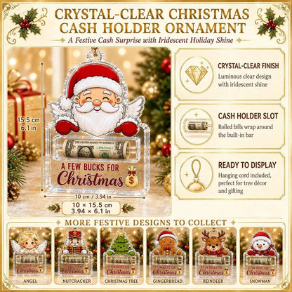 🎄Crystal-Clear Christmas Cash Holder Ornament | Premium Clear Acrylic with Festive Character Detail, Hidden Cash Slot & Hanging Rope Included 💵✨