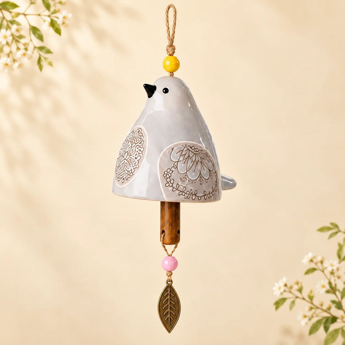 🔥Hot Sale🐦Hand-Painted Resin Bird Wind Chime, Colorful Folk Art Garden Hanging Decor