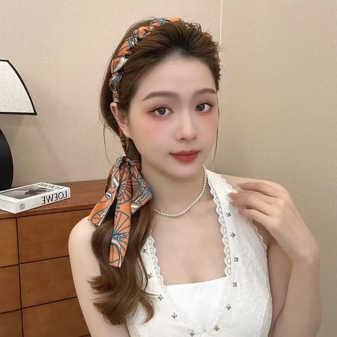New Fabric Headband – Ethnic Style Braided Chain Hair Accessory with Flowing Ribbon