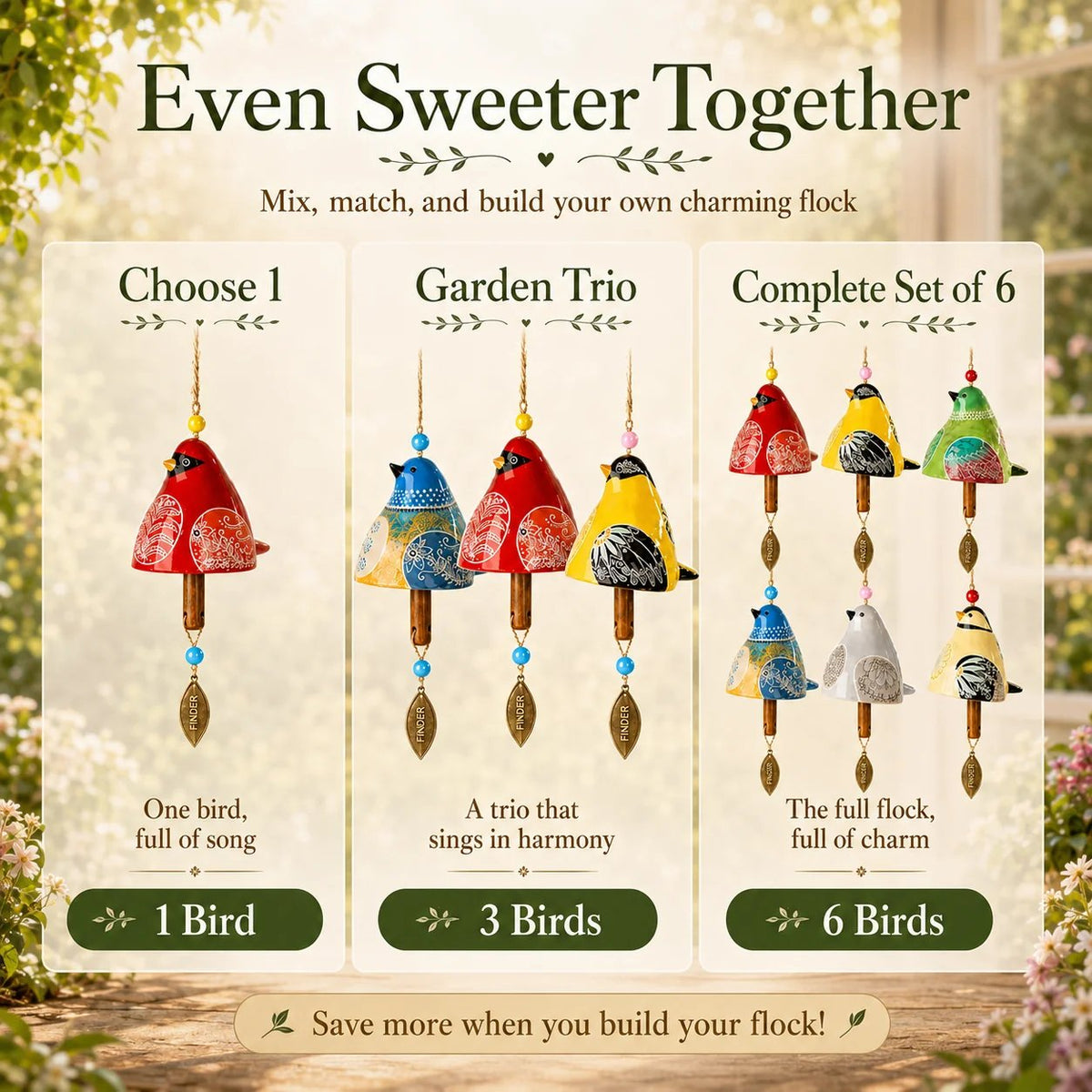 🔥Hot Sale🐦Hand-Painted Resin Bird Wind Chime, Colorful Folk Art Garden Hanging Decor