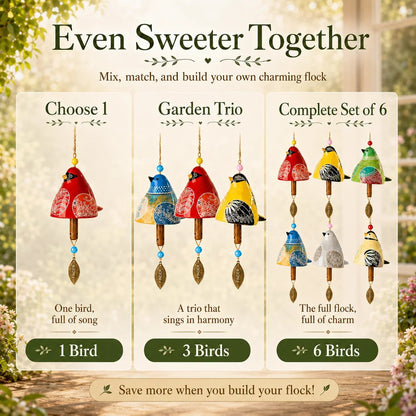 🔥Hot Sale🐦Hand-Painted Resin Bird Wind Chime, Colorful Folk Art Garden Hanging Decor