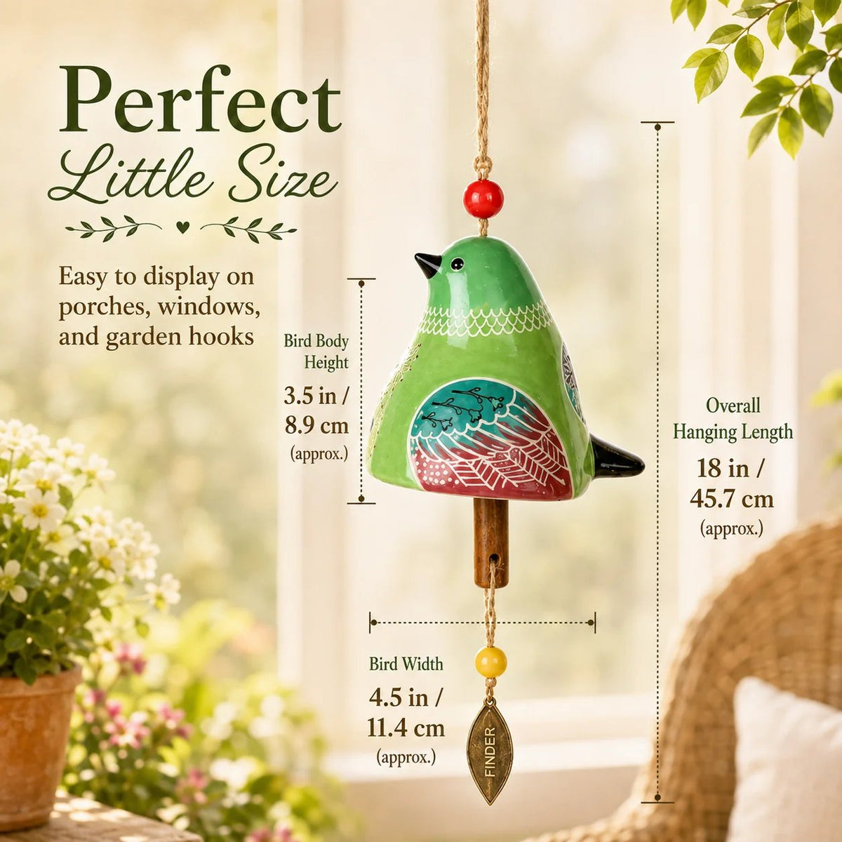 🔥Hot Sale🐦Hand-Painted Resin Bird Wind Chime, Colorful Folk Art Garden Hanging Decor