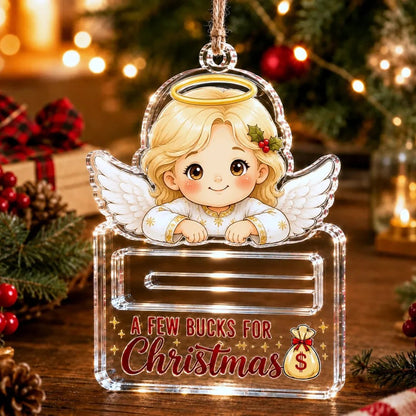 🎄Crystal-Clear Christmas Cash Holder Ornament | Premium Clear Acrylic with Festive Character Detail, Hidden Cash Slot & Hanging Rope Included 💵✨