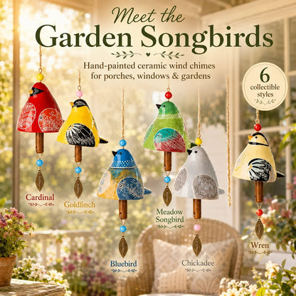 🔥Hot Sale🐦Hand-Painted Resin Bird Wind Chime, Colorful Folk Art Garden Hanging Decor